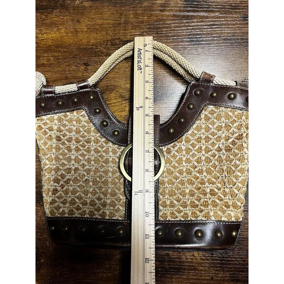 Rafe New York Vintage Woven Rattan & Leather Purse Rope Handles Boho - Picture 11 of 12